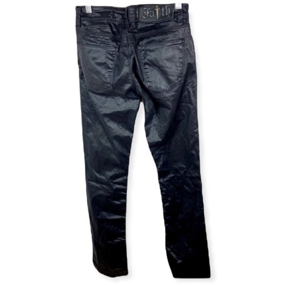 Faith Connexion Balmain Coated Black Denim Jeans Size 25 Straight Fit Biker Pant - Picture 4 of 8